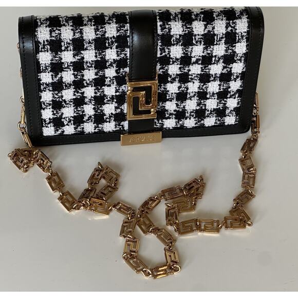 Versace Greek Key Leather Black Wallet on Chain Mini Shoulder Bag 1007220 NWT - Picture 2 of 16